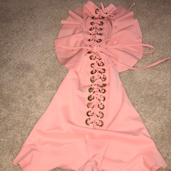 Pink romper ties up in the front and back - Picture 2 of 5